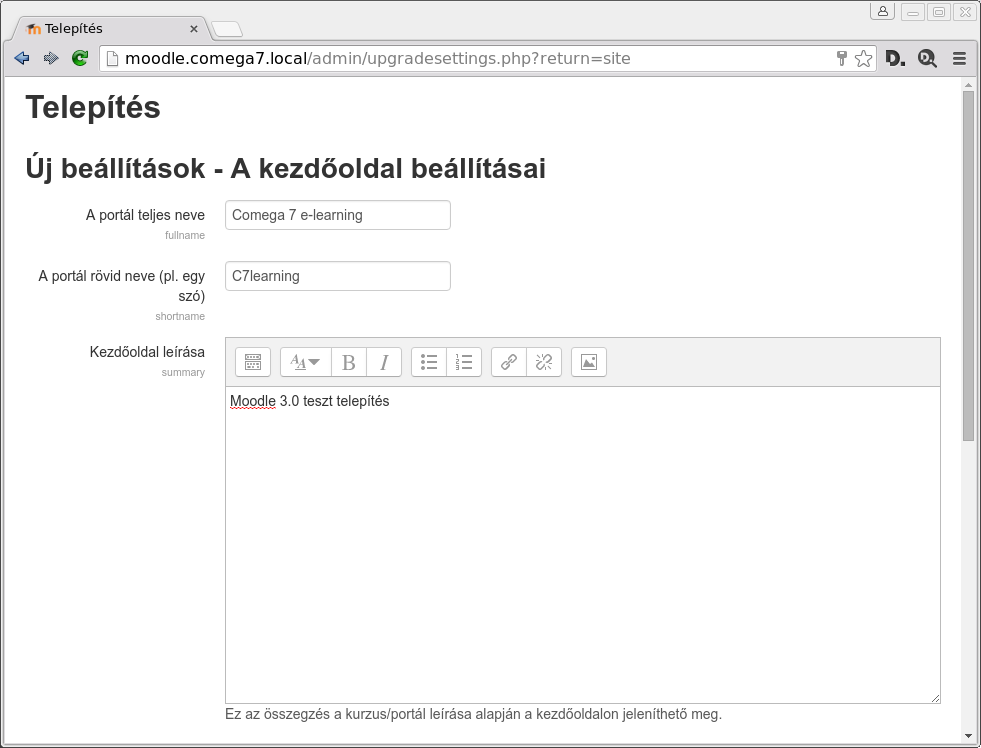 A Kezdőoldal beállításai